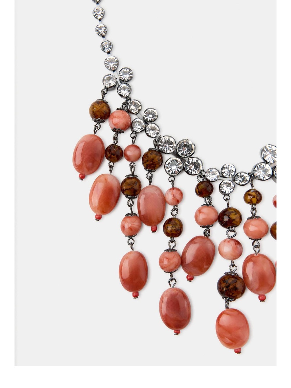 Zara Coral and Brown Beaded Fringe Necklace